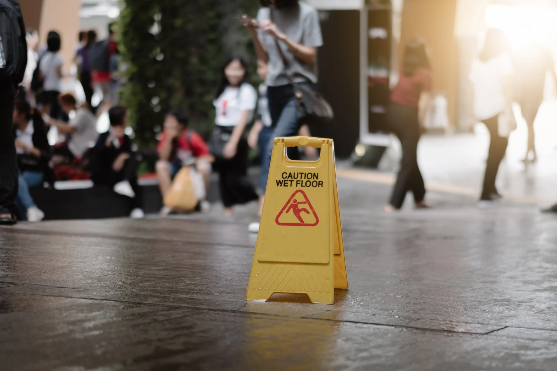 Caution wet floor sign to prevent a sip and fall accident
